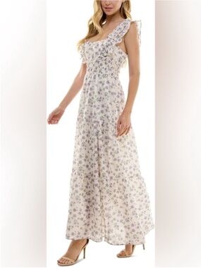Maxi Dress - Cream with Lavender Floral